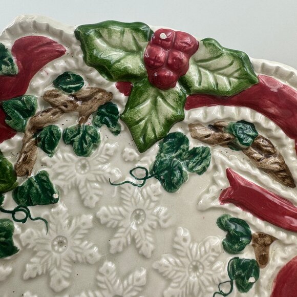 Fitz and Floyd Omnibus Baroque Holiday Plate Christmas 1994 Vintage 12" Red Bows - Picture 8 of 8